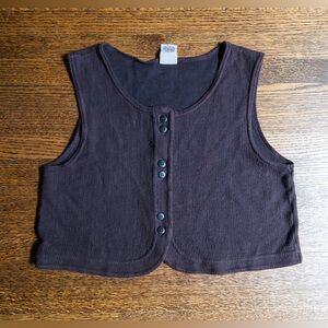 Double Button Cotton Vest, Vintage Sleeveless Top, Oxblood Burgundy Brown